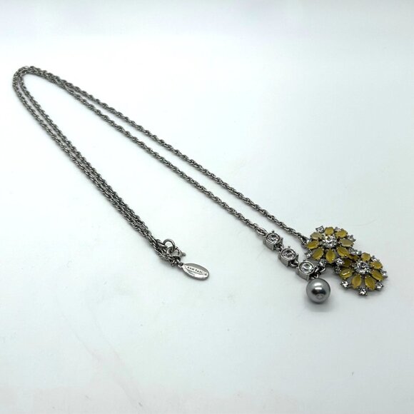 Ann Taylor Vintage Silver Necklace With Yellow Floral Accents & Crystal Details - Picture 3 of 16